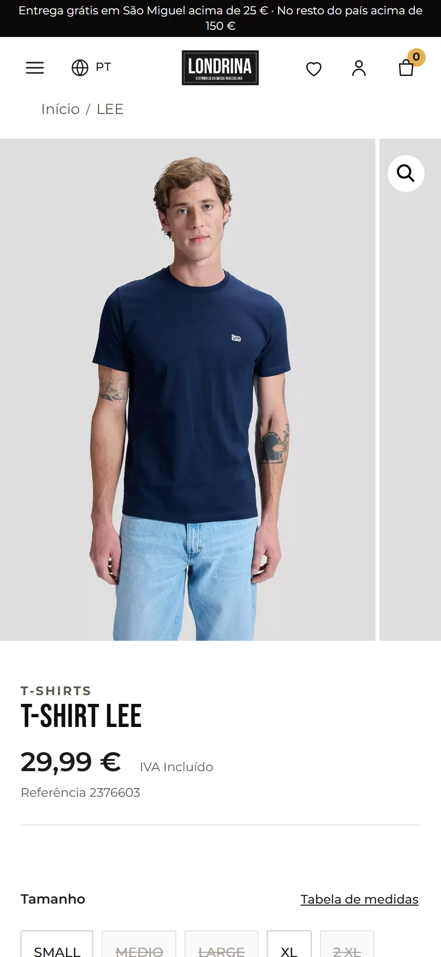 Londrina online store, product page on mobile