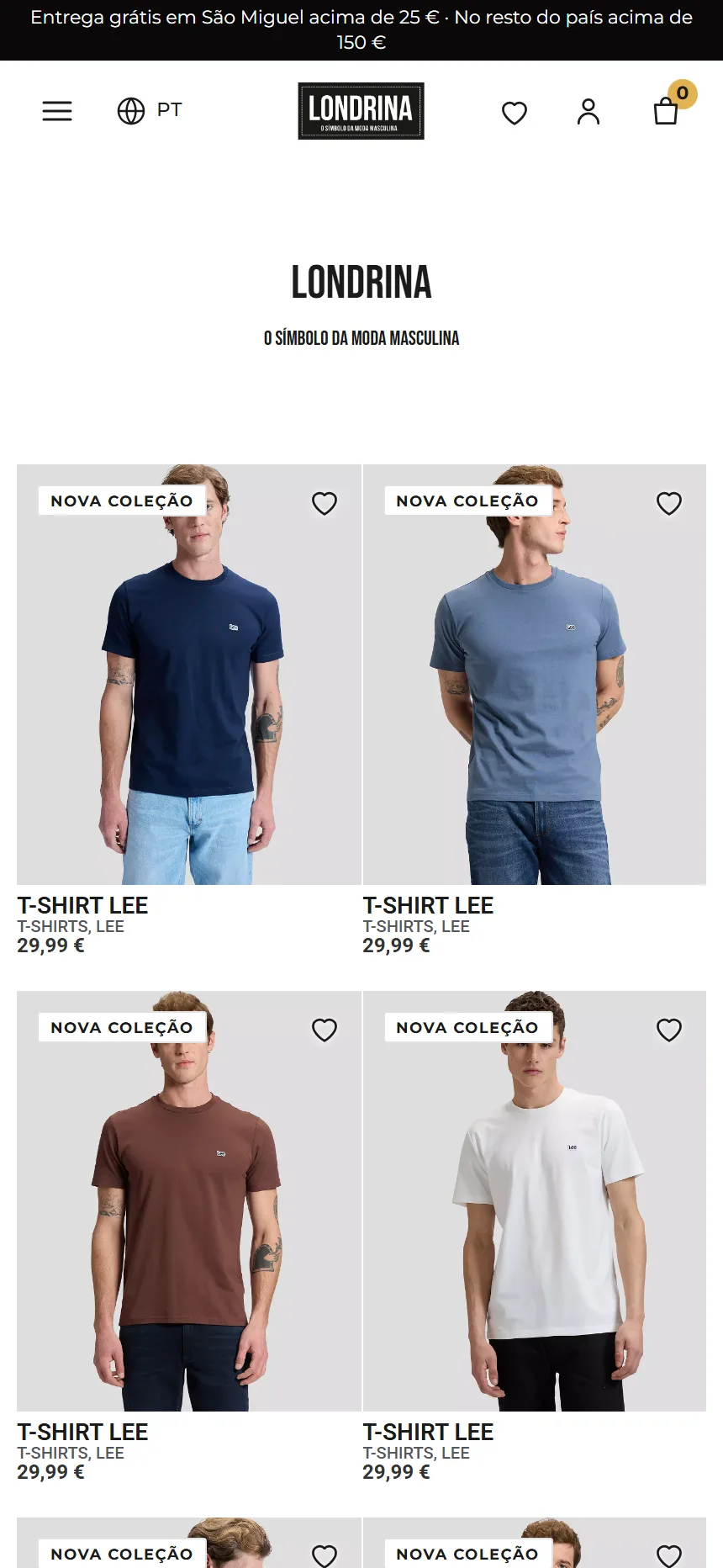 Londrina online store, product listing on mobile