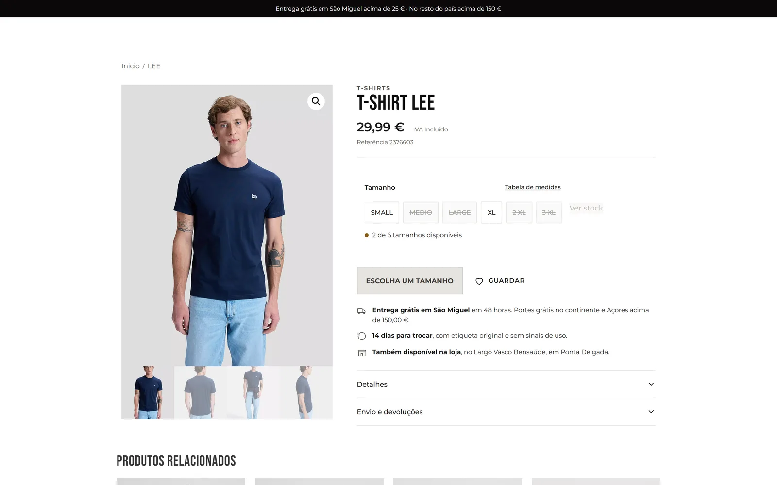 Londrina online store, product page on desktop