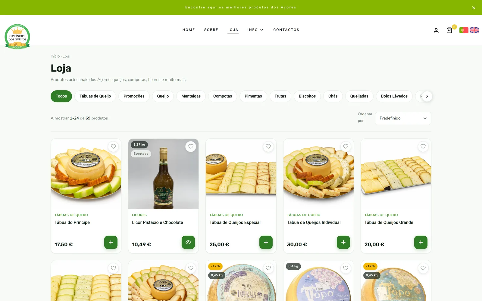 Loja online O Principe dos Queijos, listagem de produtos em computador